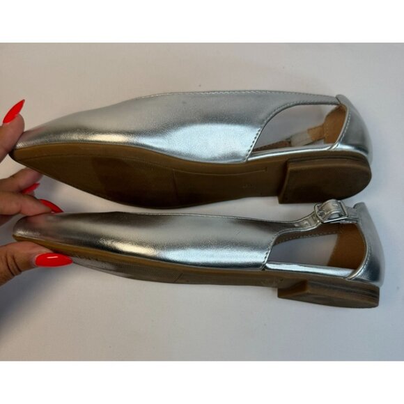Old Navy Silver Metallic Slingback Womens Size 6 Cut-Out Flats Preppy Career - Picture 6 of 12